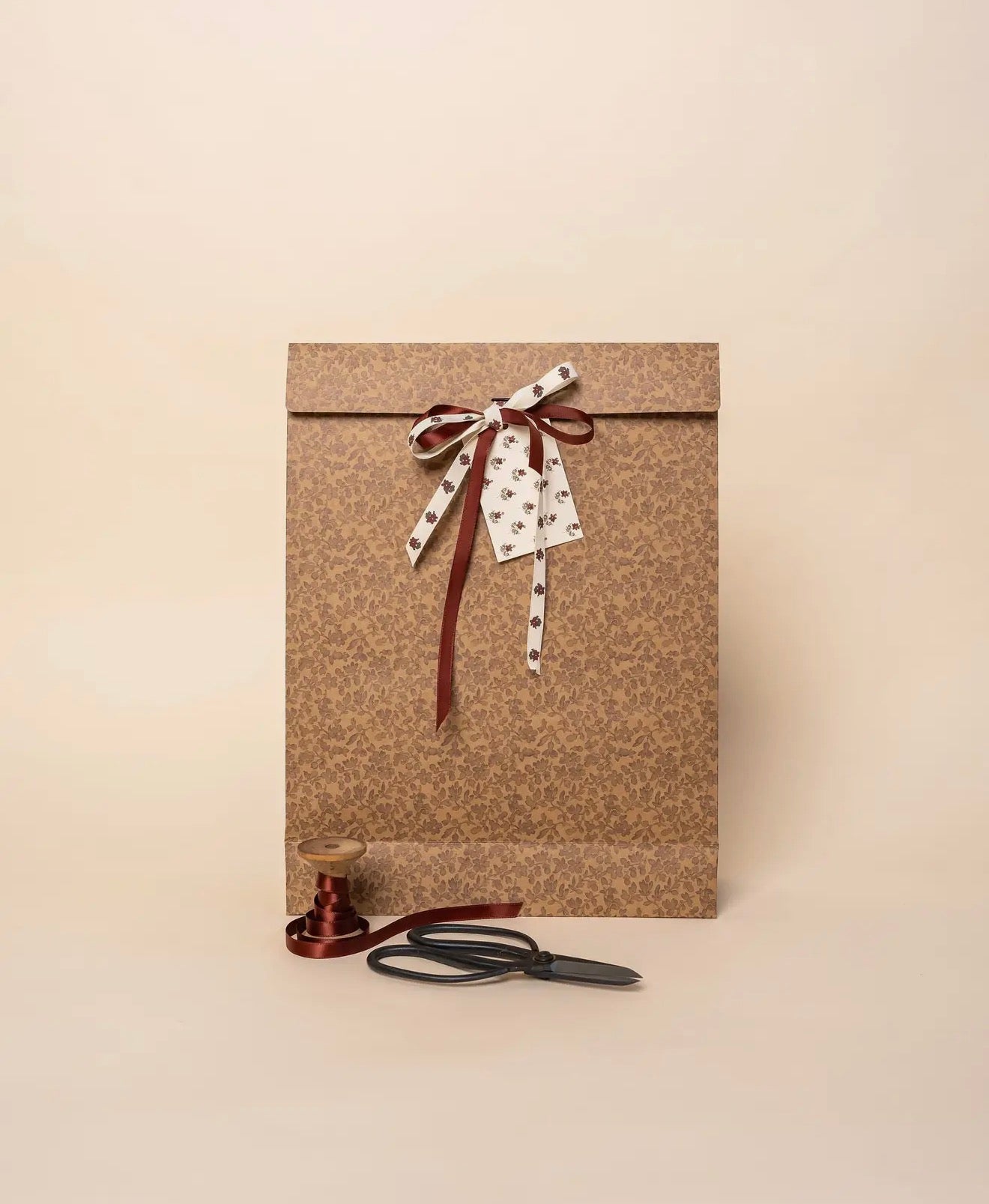 Floral Kraft Bags w/ Ribbon (Set Of Six)