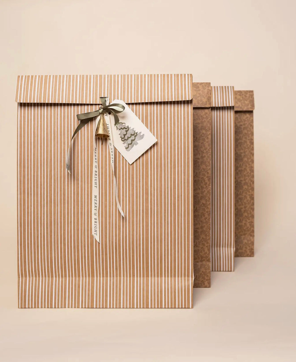 Stripe Kraft Bags w/ Ribbon (Set Of Six)