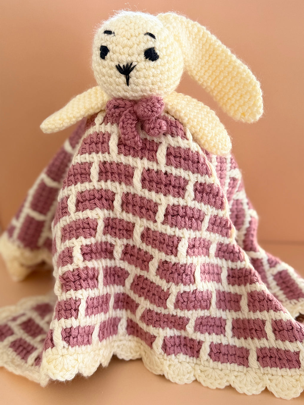 Crochet Cream + Rose Bunny