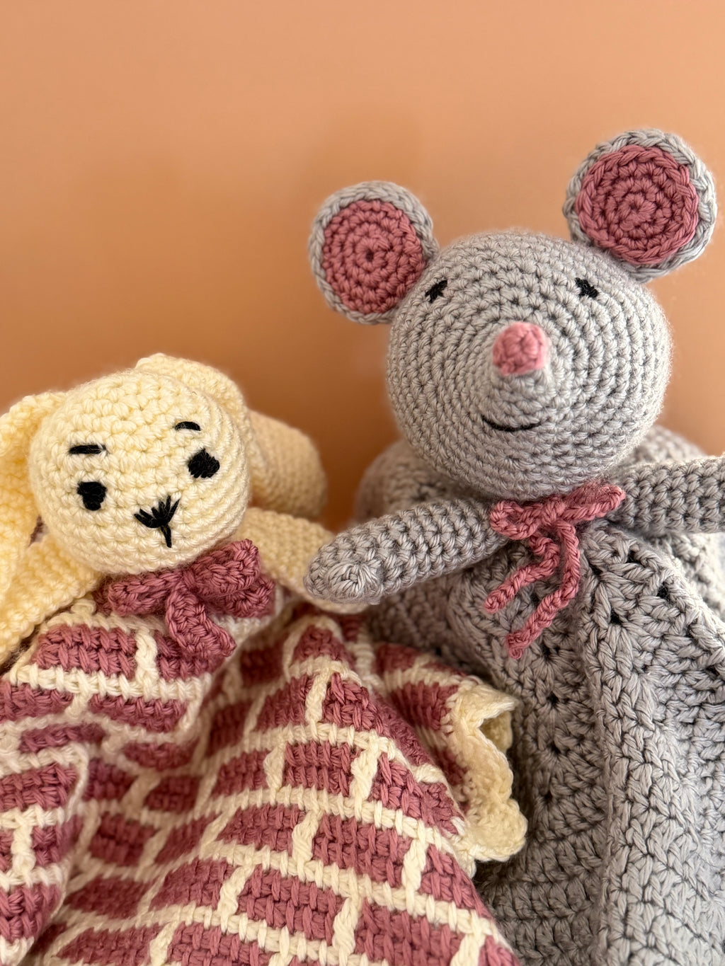 Crochet Cream + Rose Bunny