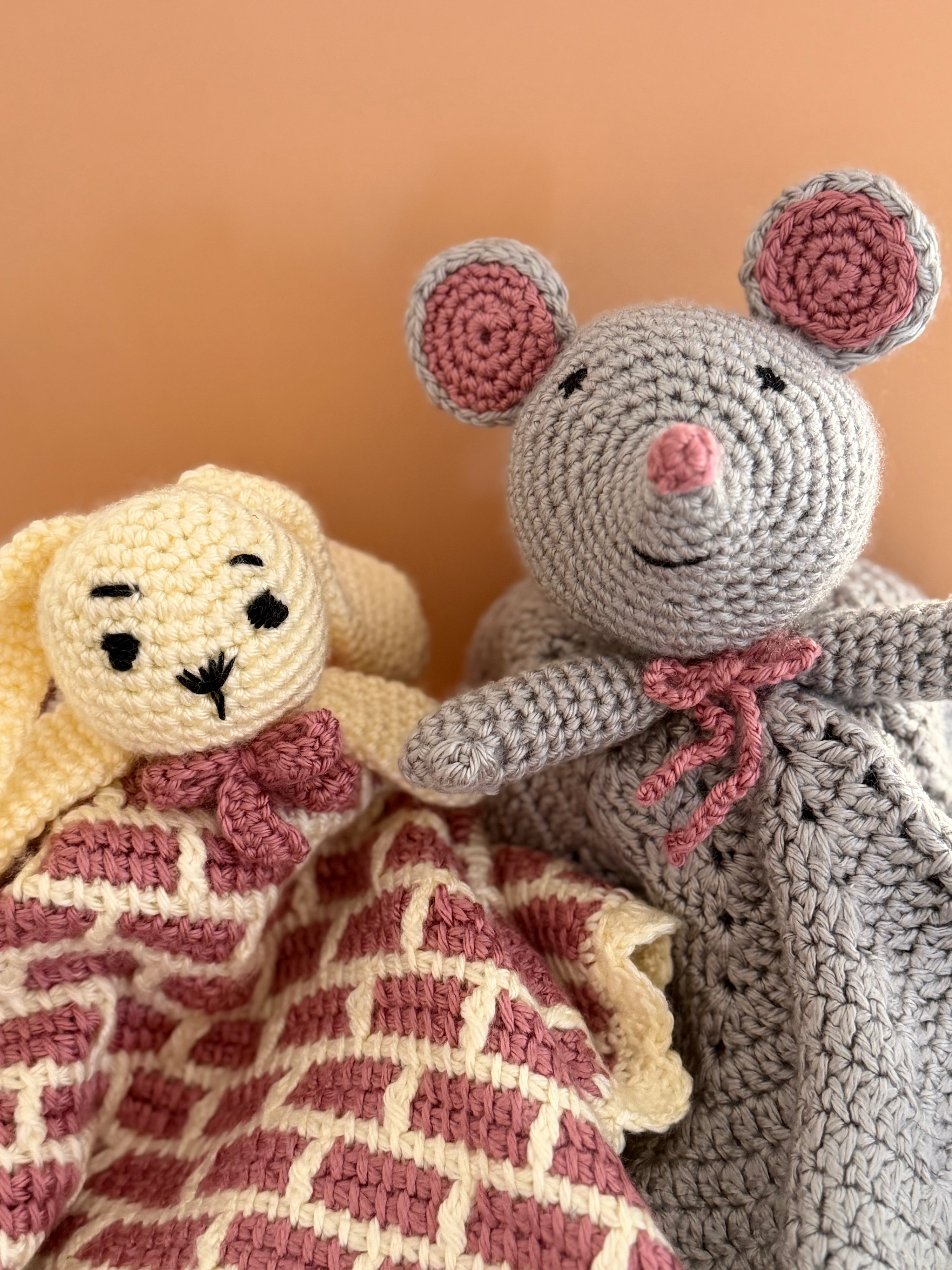 Crochet Cream + Rose Bunny