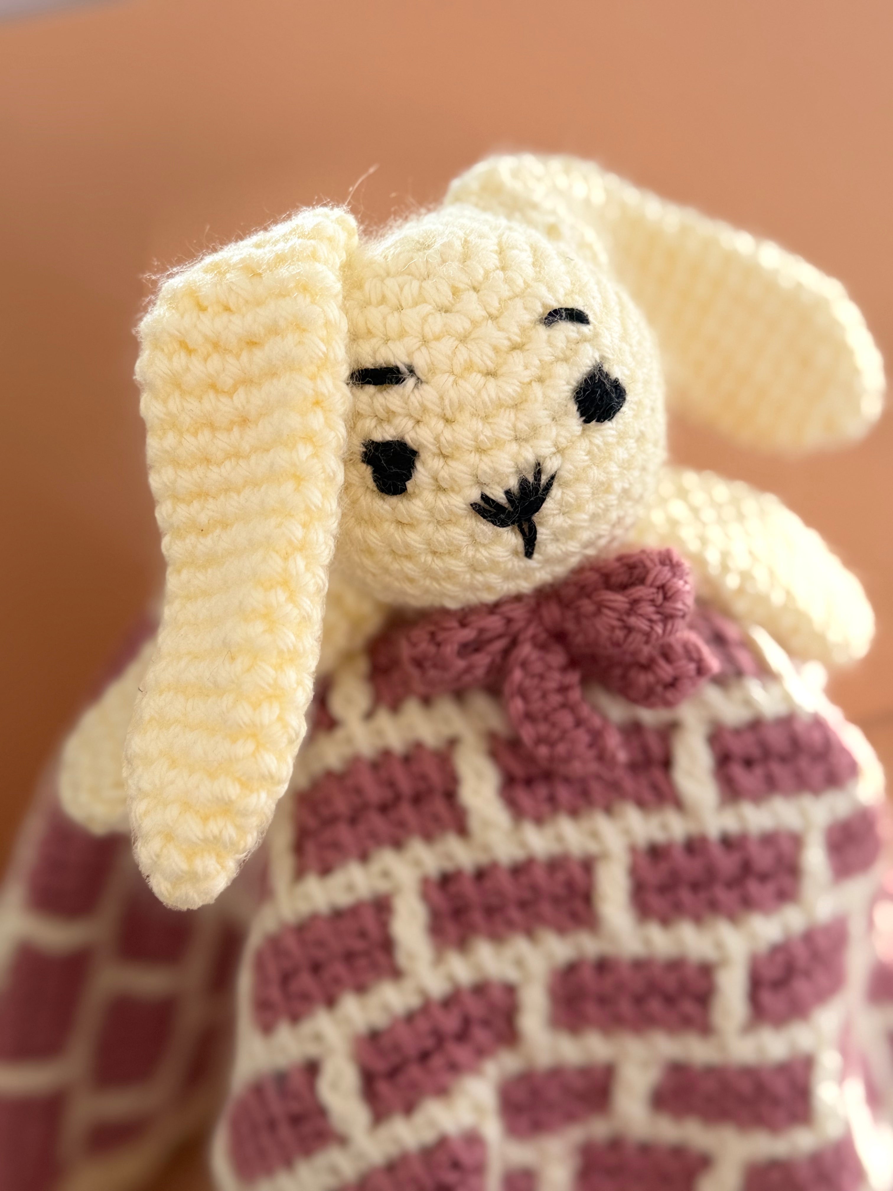 Crochet Cream + Rose Bunny